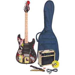 SPONGEBOB E-Gitarre mit Verstärker und Zubehör schwarz