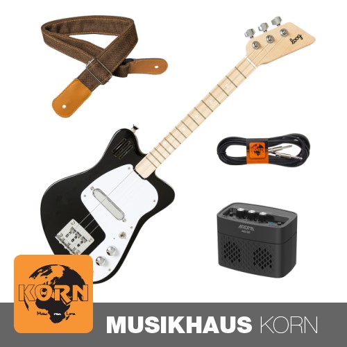 Loog Mini Electric Guitars Black Kindergitarre + Verstärker + Kabel + Gurt