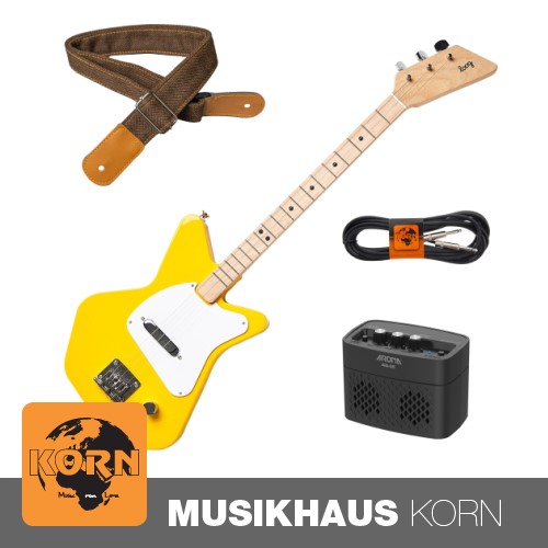 Loog Pro Electric Guitars Yellow Kindergitarre + Verstärker + Kabel + Gurt